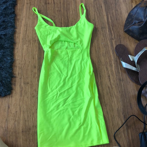 Fashion Nova | Dresses | Neon Yellow Cut Out Dress | Poshmark